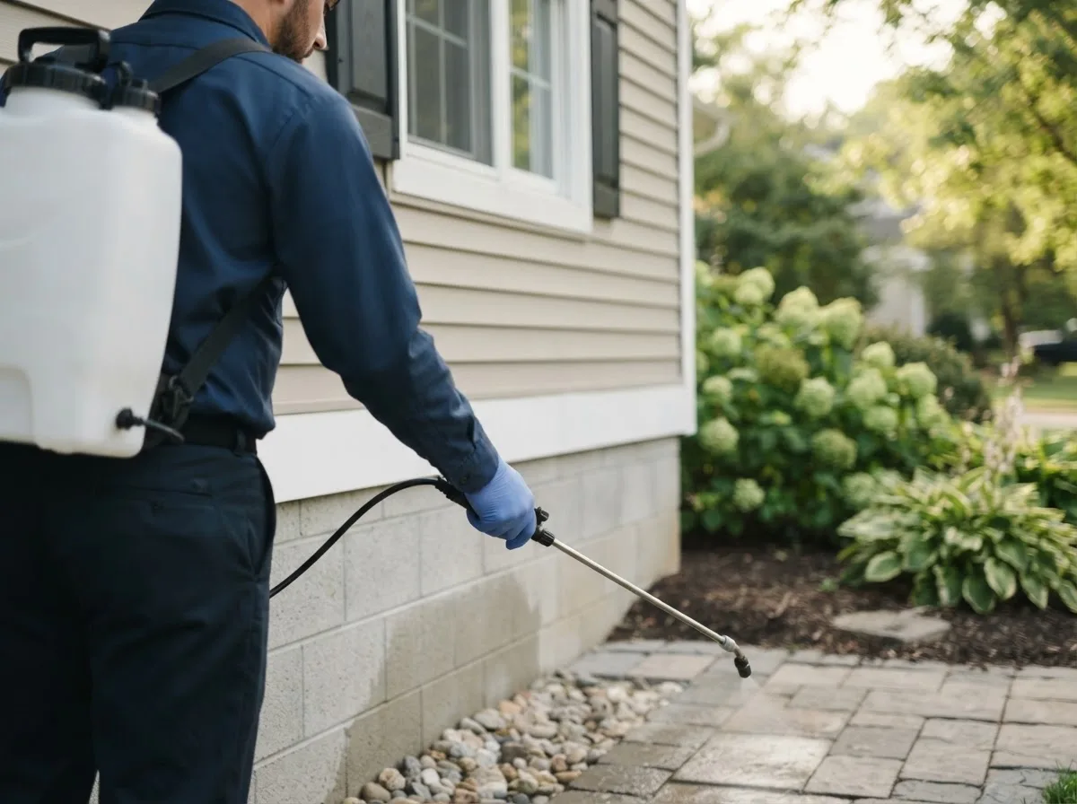 Pest control technician inspecting a home in Hazel Hurst, PA